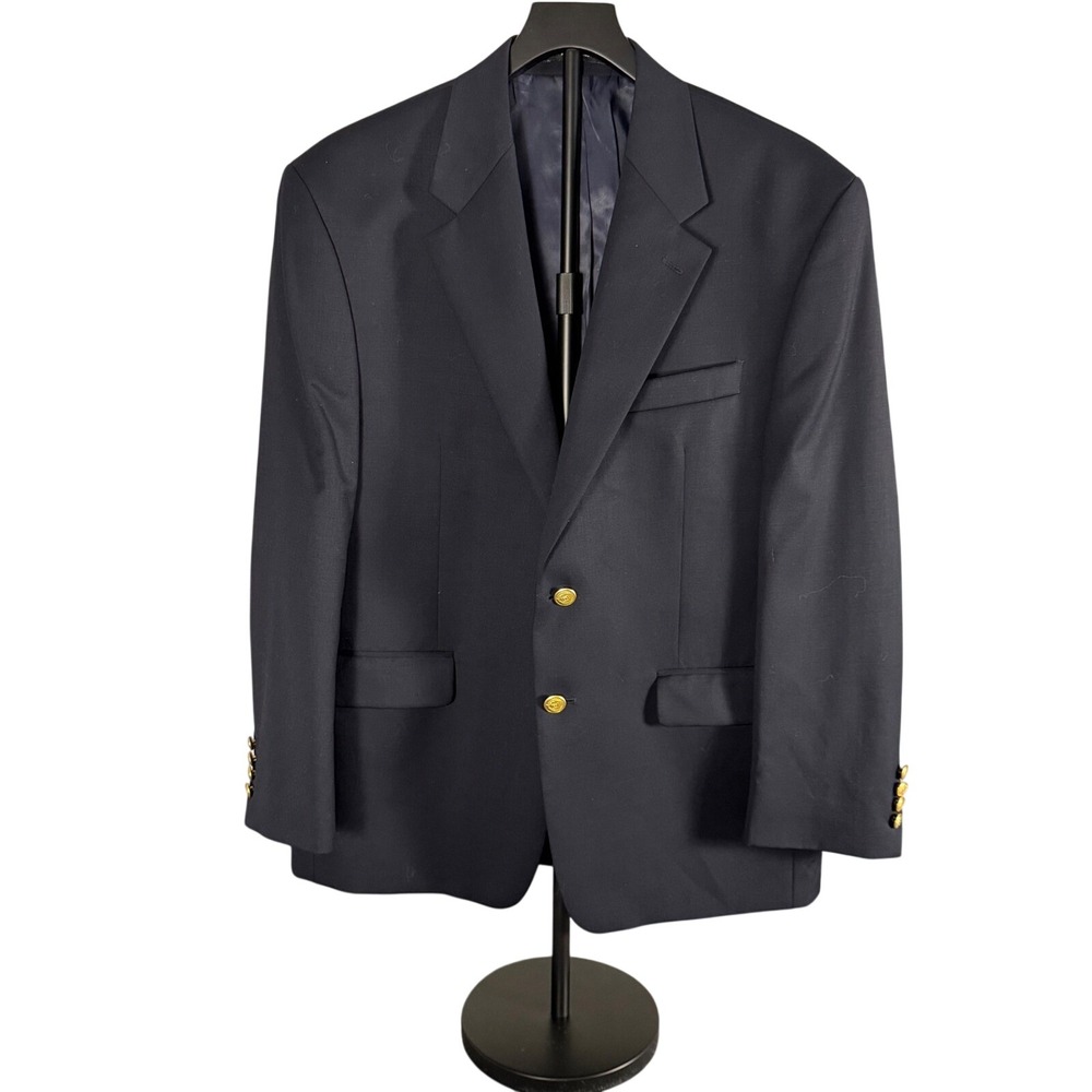 Chaps Mens Navy Blue 100% Wool Blazer Gold Crest Buttons Sport Coat 42S